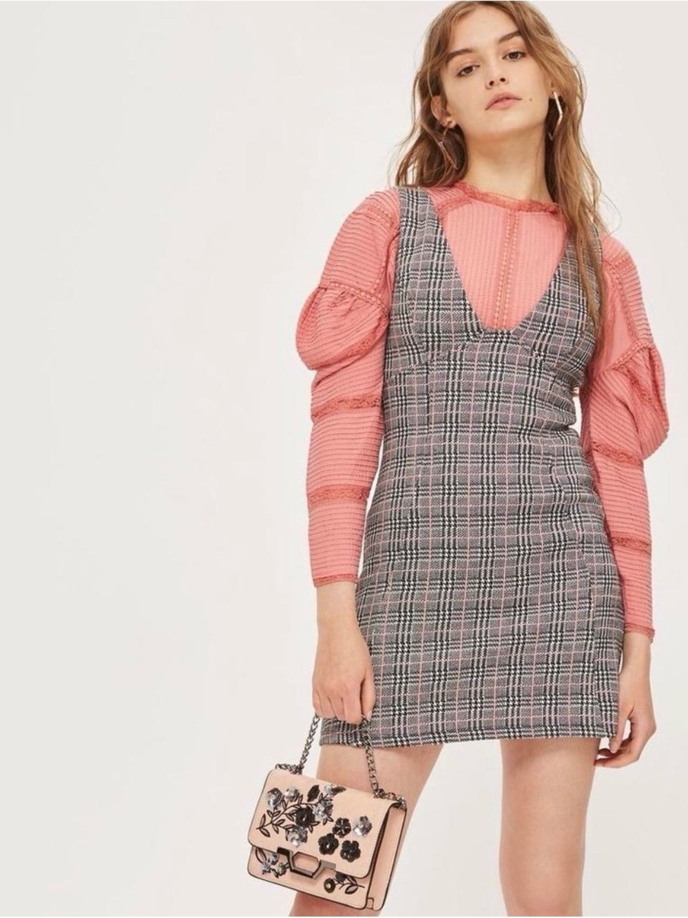 Topshop Plaid V-Neck Mini Dress